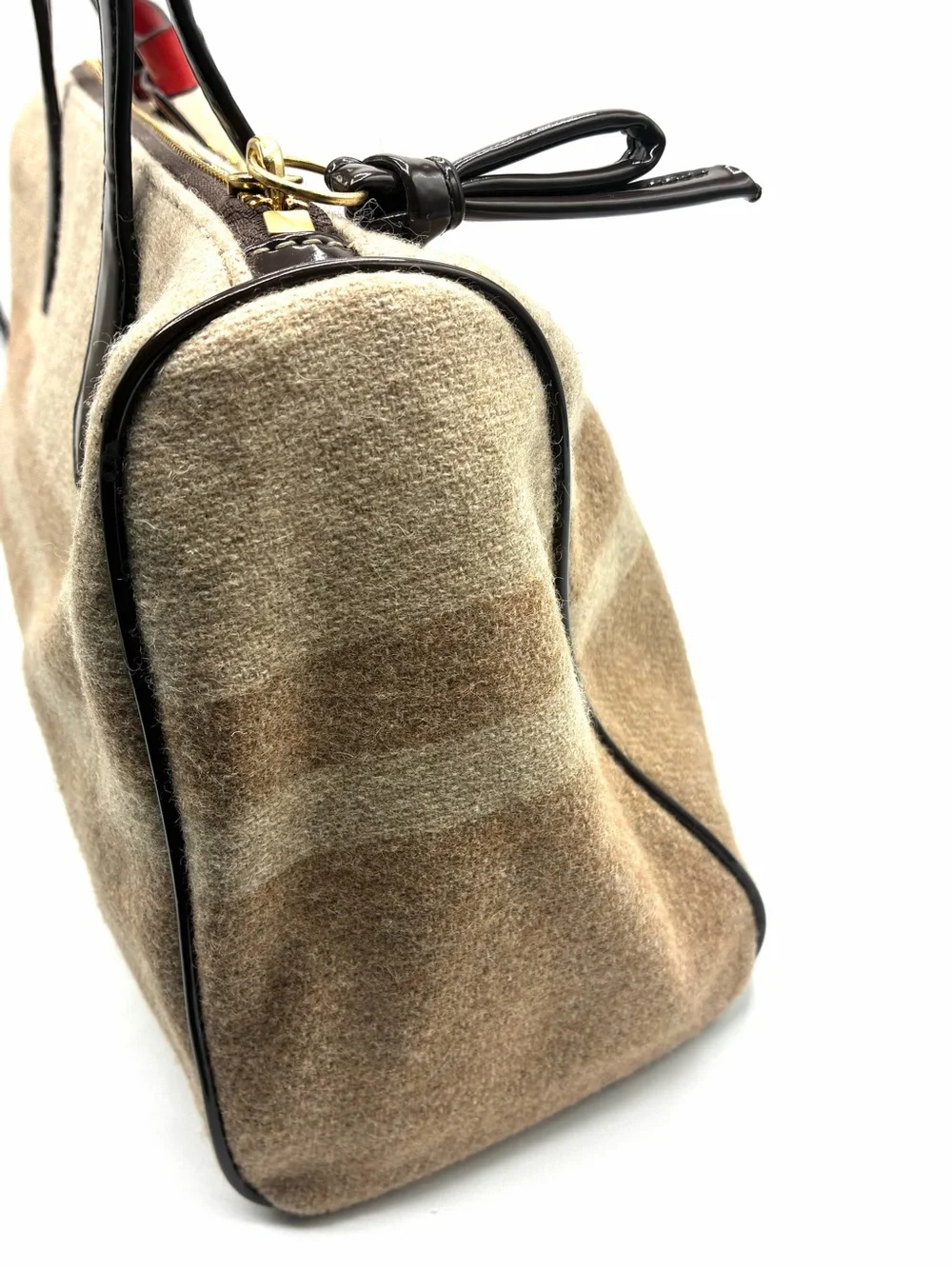 Coach Wool Stripe Satchel Bow Bag F24784 Beige Brown
